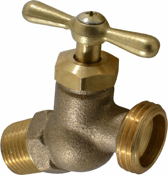 B&K Mueller 1/2" Pipe, 125 psi WOG Rating, 1" Long Shank, Brass Hose Bibb, Stop Valve - 102-353HN