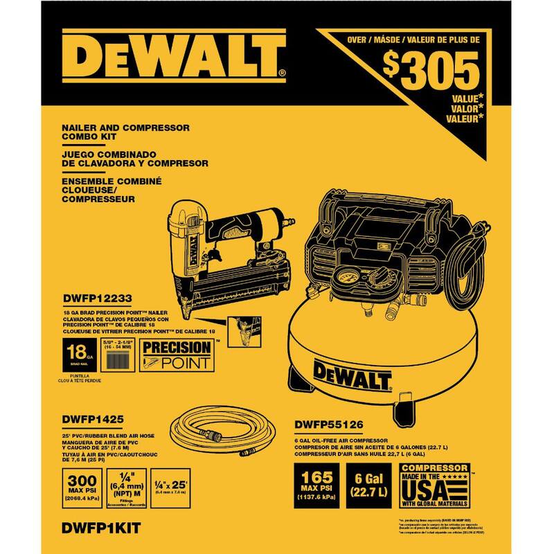 DEWALT 6 Gal. 18-Gauge Brad Nailer and Heavy-Duty Pancake Electric Air Compressor Combo Kit - DWFP1KIT