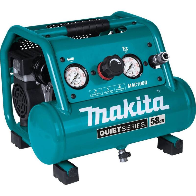 Makita Quiet Series 1/2 HP, 1 Gal. Compact, Oil-Free, Electric Air Compressor, and 18-Gauge Brad Nailer Combo Kit - MAC100QK1