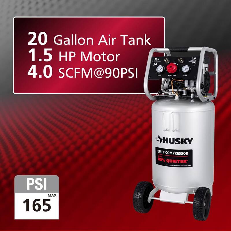 Husky 20 Gal. 165 PSI Vertical Electric Quiet Air Compressor - 3332013
