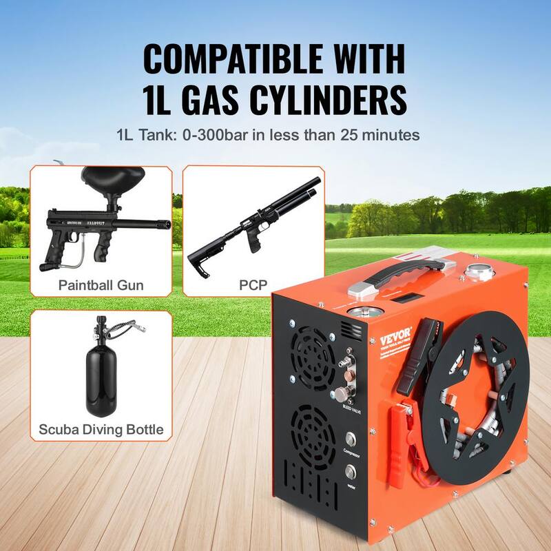 VEVOR 0.26 Gal. Portable Gas PCP Air Compressor 4500 PSI/30 Mpa Auto-Stop with Built-in Water Fan Cooling for Air Rifle Airgun - QQGYCQJ350WFB61NXV1