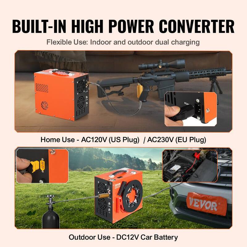 VEVOR 0.26 Gal. Portable Gas PCP Air Compressor 4500 PSI/30 Mpa Auto-Stop with Built-in Water Fan Cooling for Air Rifle Airgun - QQGYCQJ350WFB61NXV1
