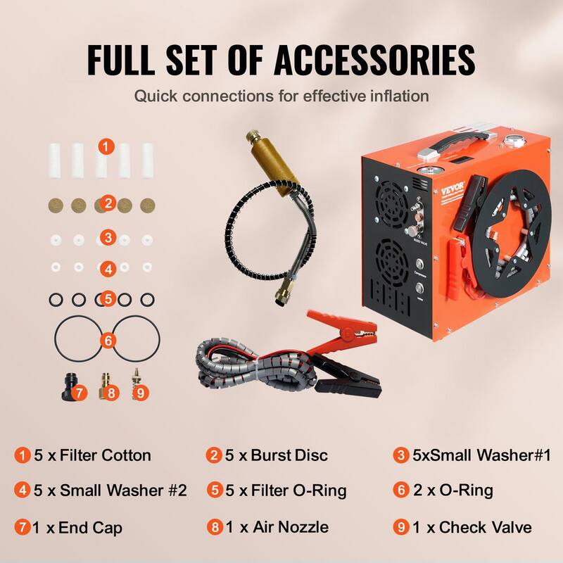 VEVOR 0.26 Gal. Portable Gas PCP Air Compressor 4500 PSI/30 Mpa Auto-Stop with Built-in Water Fan Cooling for Air Rifle Airgun - QQGYCQJ350WFB61NXV1