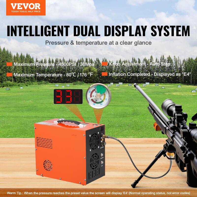 VEVOR 0.26 Gal. Portable Gas PCP Air Compressor 4500 PSI/30 Mpa Auto-Stop with Built-in Water Fan Cooling for Air Rifle Airgun - QQGYCQJ350WFB61NXV1