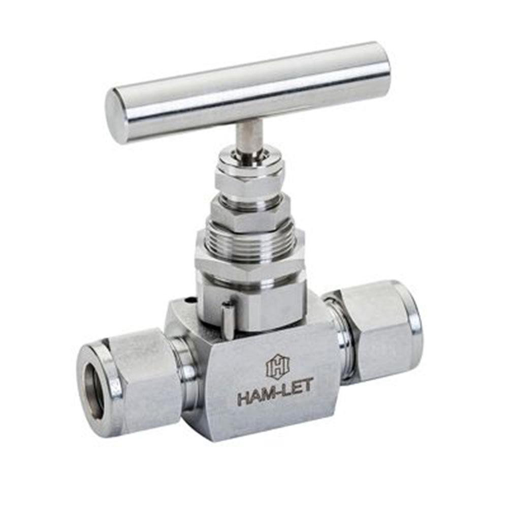 Ham-Let Needle Valve: Round Knob Handle, Straight, 1/2" Pipe, Compression x Compression End, Stainless Steel Body - 3204814