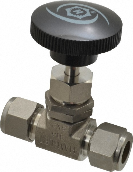 Ham-Let Needle Valve: Round Knob Handle, Straight, 1/2" Pipe, Compression x Compression End, Stainless Steel Body - 3204814