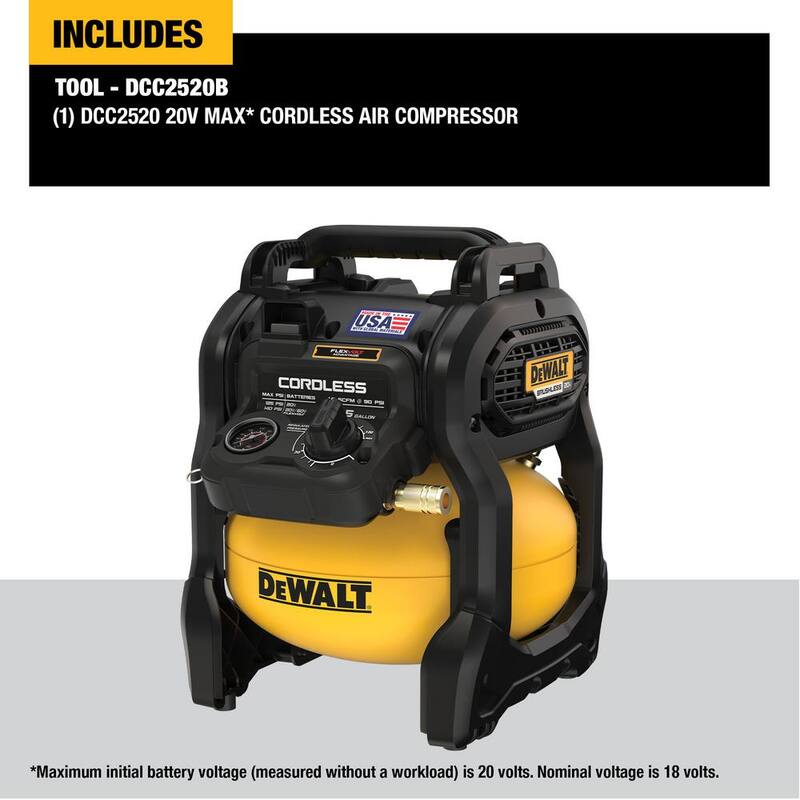 DEWALT 2.5 Gal. 140 psi Portable 20V Cordless Air Compressor with FLEXVOLT Advantage (Tool Only) - DCC2520B