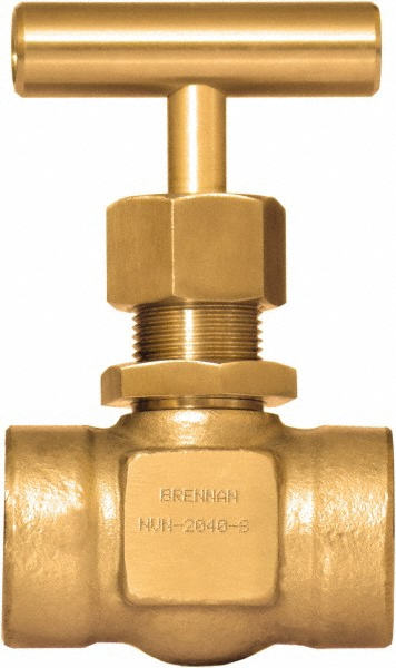 Brennan Needle Valve: Straight, 1/2" Pipe, Brass Body, Polytetrafluoroethylene Seal - NVN-2040-B