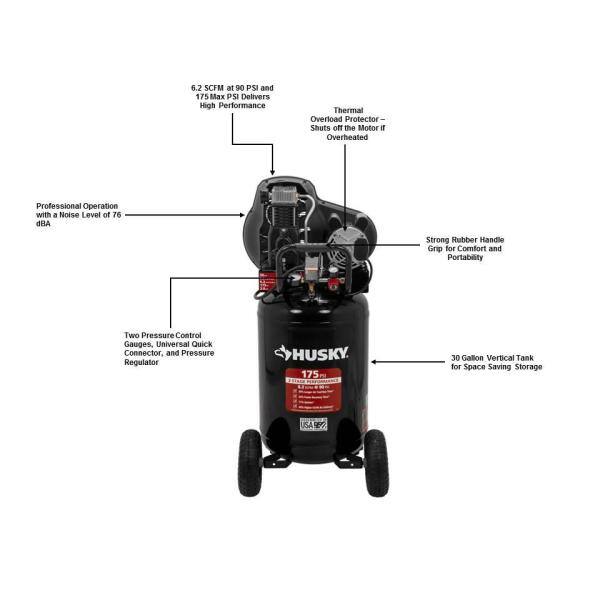 Husky 30 Gal. 175 PSI Oil Lubed Belt Drive Portable Vertical Electric Air Compressor - C304H