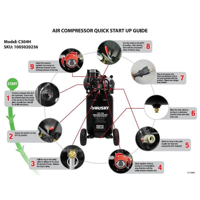 Husky 30 Gal. 175 PSI Oil Lubed Belt Drive Portable Vertical Electric Air Compressor - C304H