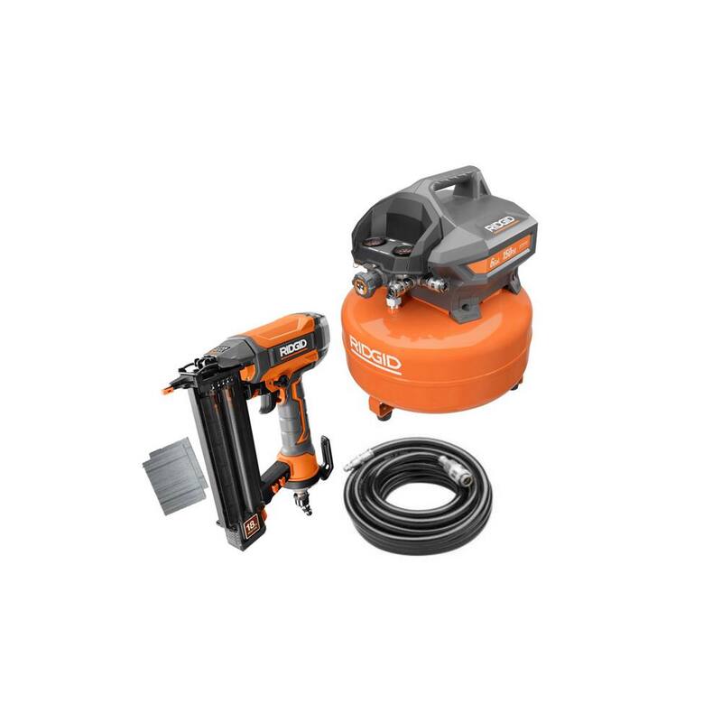 RIDGID 6 Gal. Electric Pancake Air Compressor and Pneumatic 18-Gauge 2-1/8 in. Brad Nailer - R69601FK