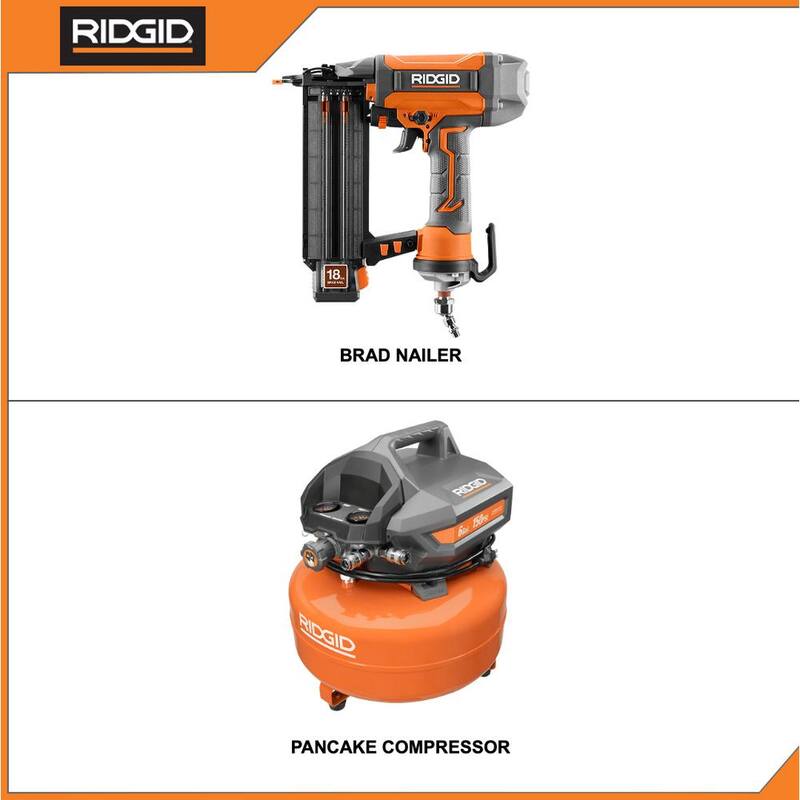 RIDGID 6 Gal. Electric Pancake Air Compressor and Pneumatic 18-Gauge 2-1/8 in. Brad Nailer - R69601FK