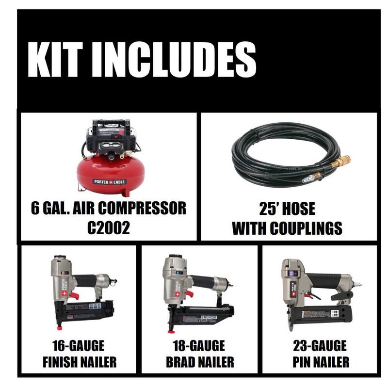 Porter-Cable 6 Gal. Portable Electric Air Compressor with 16-Gauge, 18-Gauge and 23-Gauge Nailer 3 Tool Combo Kit - PCFP3KIT