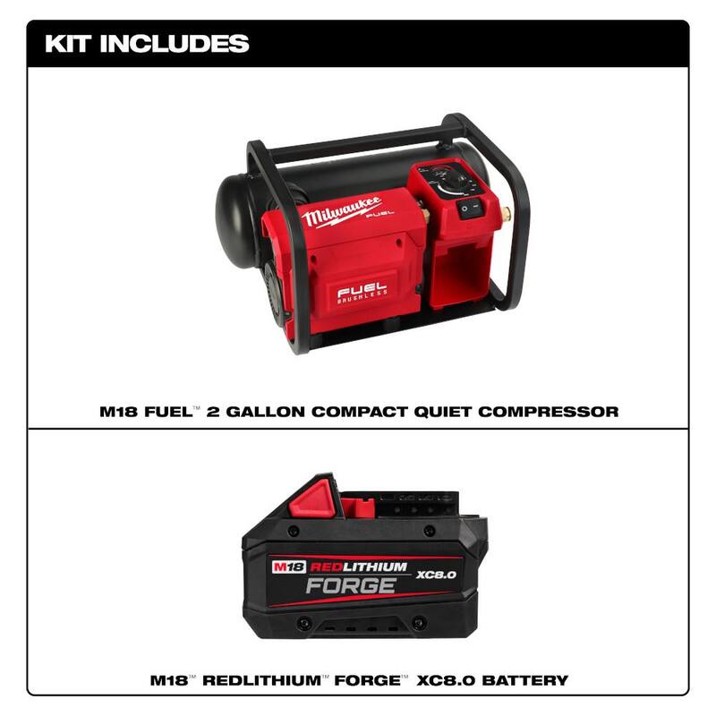 Milwaukee M18 FUEL 18-Volt Lith-Ion Brushless Electric Cordless 2 Gal. Quiet Air Compressor w/M18 FORGE XC 8.0 Ah Battery Pack - 2840-20-48-11-1881