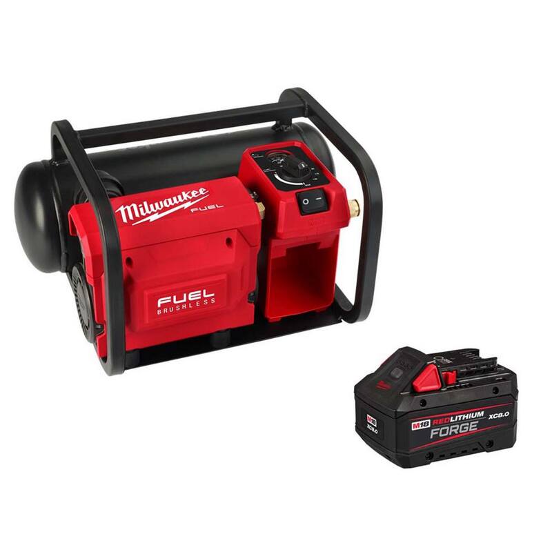 Milwaukee M18 FUEL 18-Volt Lith-Ion Brushless Electric Cordless 2 Gal. Quiet Air Compressor w/M18 FORGE XC 8.0 Ah Battery Pack - 2840-20-48-11-1881