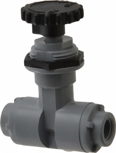 Specialty Mfr Needle Valve: Straight, 1/8" Pipe, Polyvinylchloride Body, Polytetrafluoroethylene Seal - 7031990