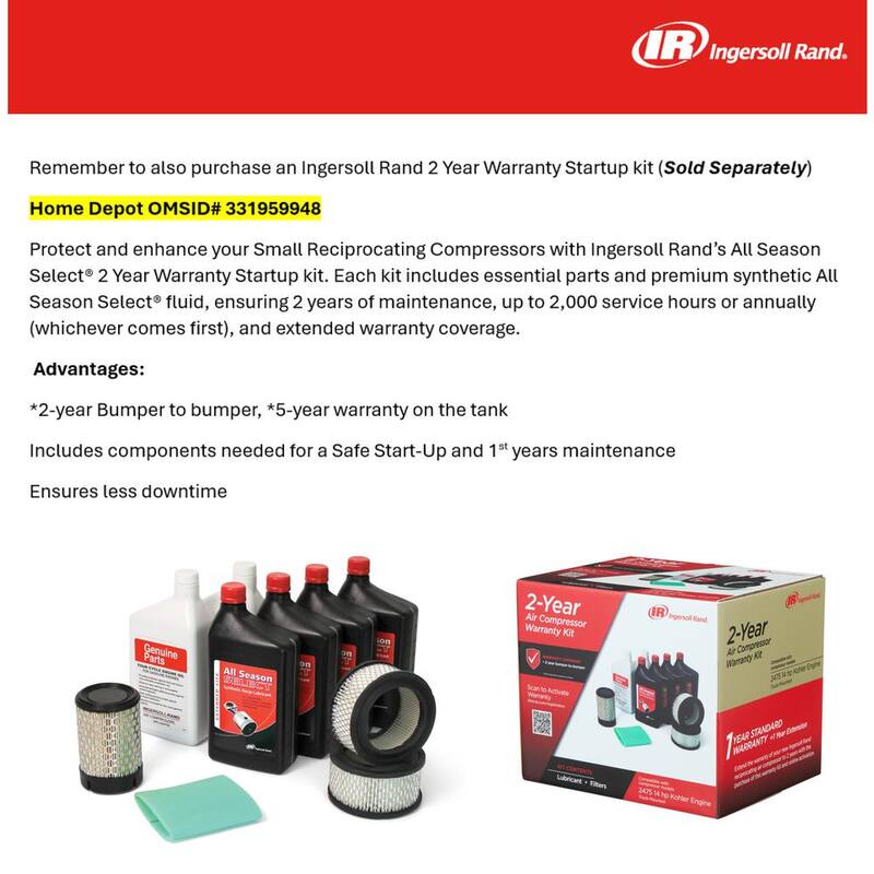 Ingersoll Rand Type 30 Reciprocating 30 Gal. 175 Max PSI, 14 HP Kohler Gas Truck Mount Air Compressor - 2475F14G