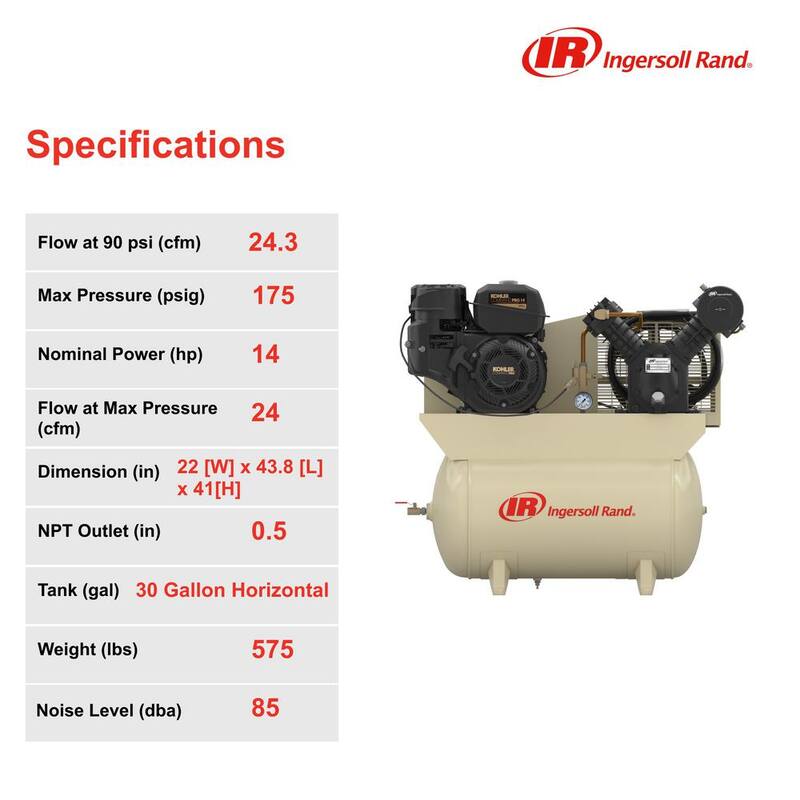 Ingersoll Rand Type 30 Reciprocating 30 Gal. 175 Max PSI, 14 HP Kohler Gas Truck Mount Air Compressor - 2475F14G