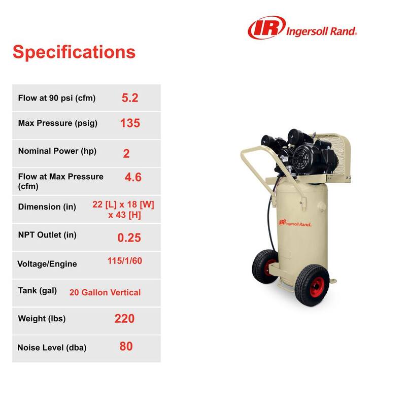 Ingersoll Rand Reciprocating 20 Gal. 2 HP Portable Electric Garage Mate Air Compressor - P1.5IU-A9
