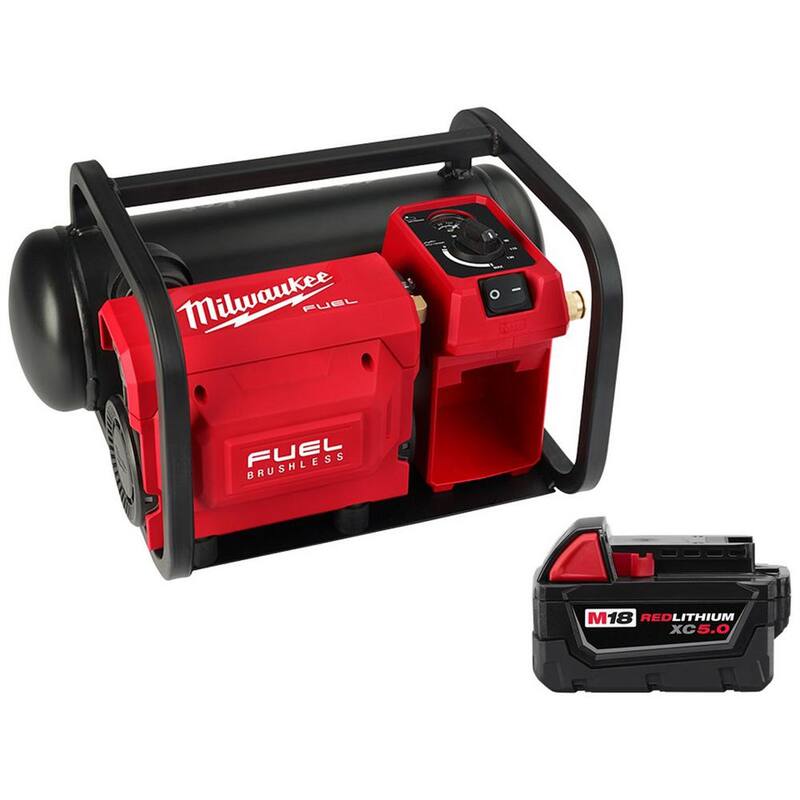 Milwaukee M18 FUEL 18-Volt Lithium-Ion Brushless Cordless 2 Gal. Electric Compact Quiet Compressor W/ 5.0 Ah Battery - 2840-20-48-11-1850