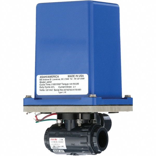 Asahi Motorized Automatic Ball Valve: 1-1/4" Pipe, Polyvinylchloride - 2901012