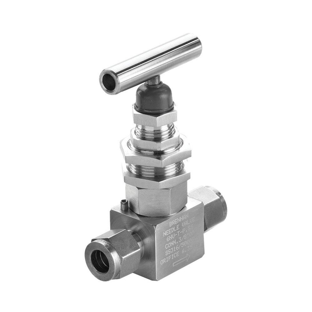 Brennan Needle Valve: Straight, 1/4" Pipe, NPT End, Stainless Steel Body, Polytetrafluoroethylene Seal - NVN-2009-SS