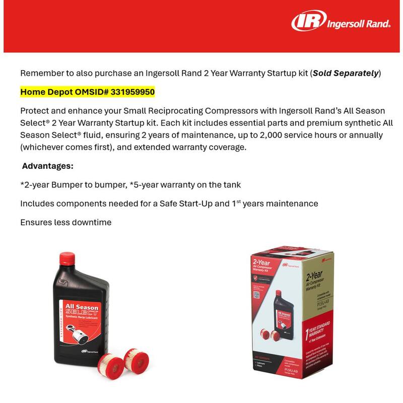 Ingersoll Rand 20 Gal., 5.2 CFM, Garage Mate Portable Horizontal Electric Air Compressor - 2 HP - P1.5IU-A9-H  (47708908001)