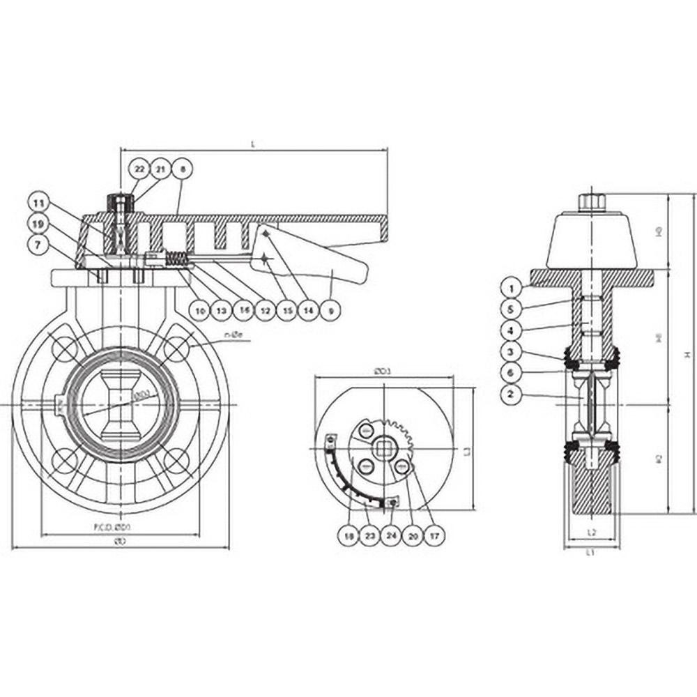 Simtech Manual Wafer Butterfly Valve: 3" Pipe, Lever Handle - BFP 111 6 030