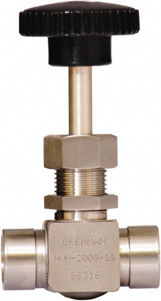 Brennan Needle Valve: Straight, 1/4" Pipe, Brass Body, Polytetrafluoroethylene Seal - NVN-2032-B