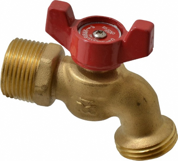 B&K Mueller 1/2" Pipe, 125 psi WOG Rating, Brass Hose Bibb, Stop Valve - 103-054HN