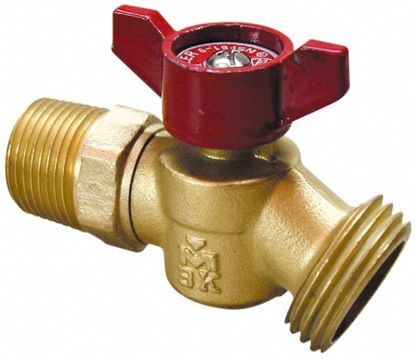 B&K Mueller 1/2" Pipe, 125 psi WOG Rating, Brass Hose Bibb, Stop Valve - 103-054HN