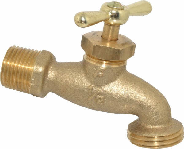 B&K Mueller 1/2" Pipe, 125 psi WOG Rating, Brass Hose Bibb, Stop Valve - 103-054HN
