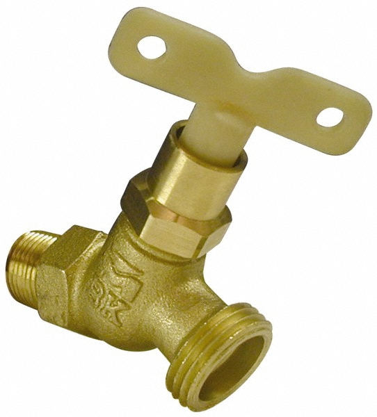 B&K Mueller 1/2" Pipe, 125 psi WOG Rating, Brass Hose Bibb, Stop Valve - 103-054HN