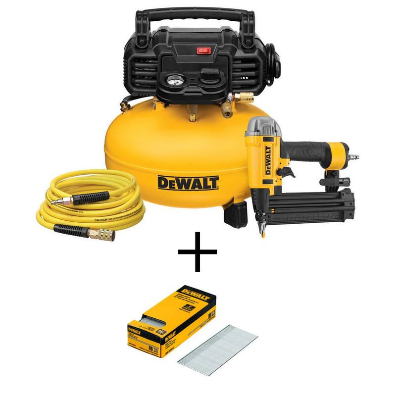 DEWALT 6 Gal. 165 PSI Heavy-Duty Electric Pancake Air Compressor, 18-Gauge Brad Nailer and 2 in. x 18-GA Brads (2500 per Pack) - DWFP1KIT18200-2