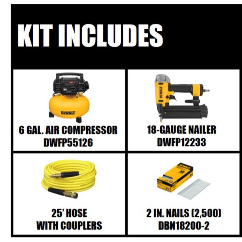 DEWALT 6 Gal. 165 PSI Heavy-Duty Electric Pancake Air Compressor, 18-Gauge Brad Nailer and 2 in. x 18-GA Brads (2500 per Pack) - DWFP1KIT18200-2