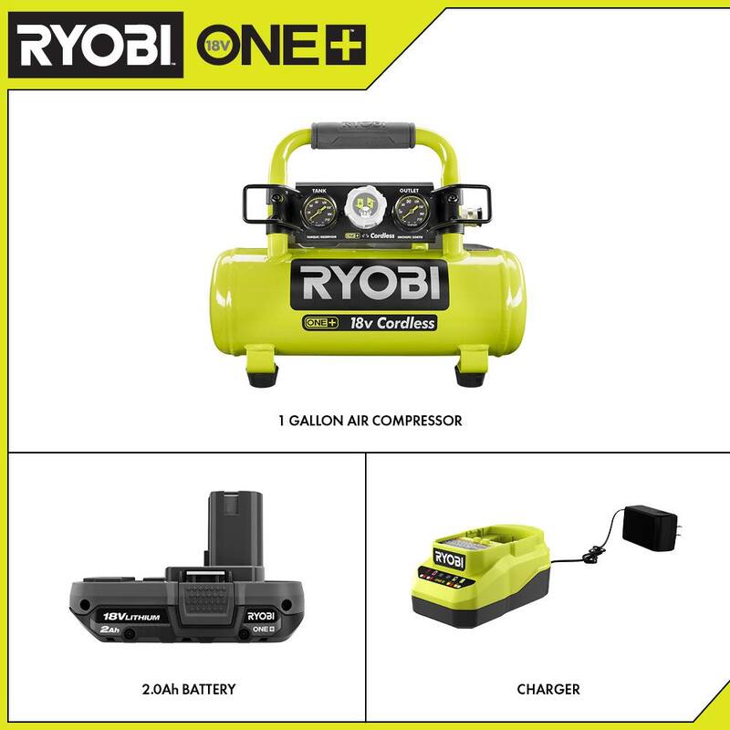 RYOBI ONE+ 18V Cordless 1 Gal. Portable Air Compressor and 2.0 Ah Compact Battery and Charger Starter Kit - P739-PSK005