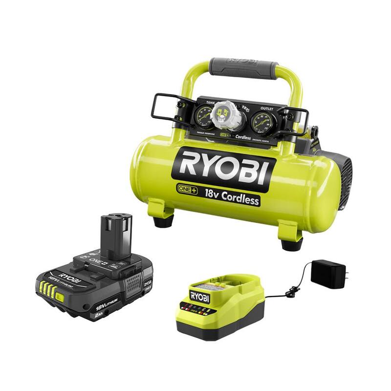 RYOBI ONE+ 18V Cordless 1 Gal. Portable Air Compressor and 2.0 Ah Compact Battery and Charger Starter Kit - P739-PSK005