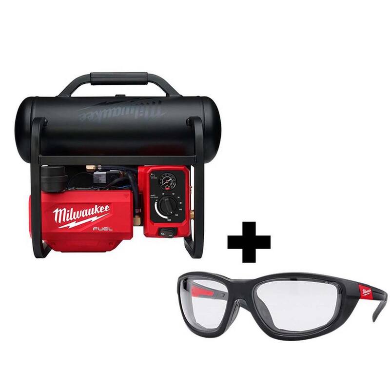 Milwaukee M18 FUEL 18-Volt Lithium-Ion Brushless 2 Gal. Electric Compact Quiet Compressor and Performance Safety Glasses w/ Gasket - 2840-20-48-73-2040