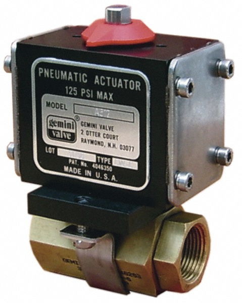 Gemini Valve Motorized Automatic Ball Valve: 1/4" Pipe, 150 & 720 Max psi, Brass - 84M16N512ADP55