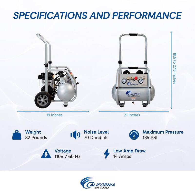 California Air Tools 5020W 5-Gal. 2 Horsepower, Ultra-Quiet and Oil-Free Rugged Electric Air Compressor 110-Volt - CAT-5020W