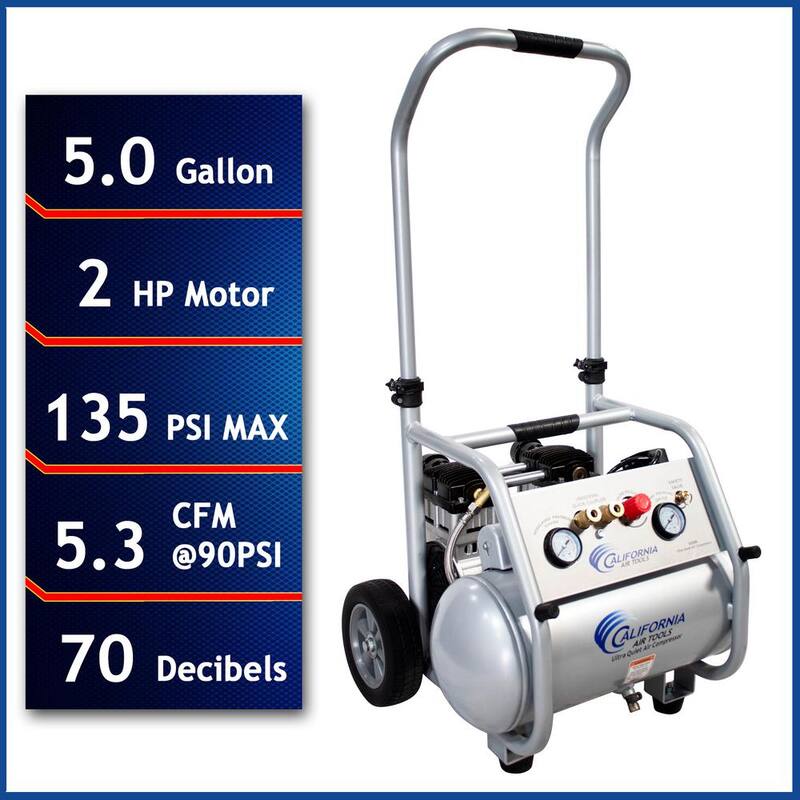 California Air Tools 5020W 5-Gal. 2 Horsepower, Ultra-Quiet and Oil-Free Rugged Electric Air Compressor 110-Volt - CAT-5020W
