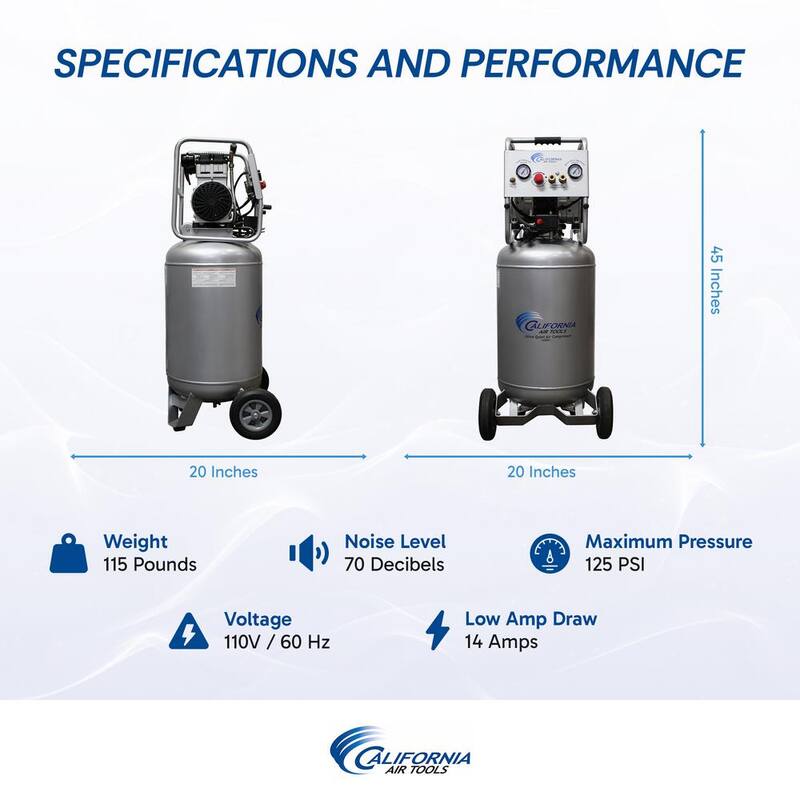 California Air Tools 20 Gal. 2.0 HP Ultra Quiet and Oil-Free Electric Air Compressor - 20020AD
