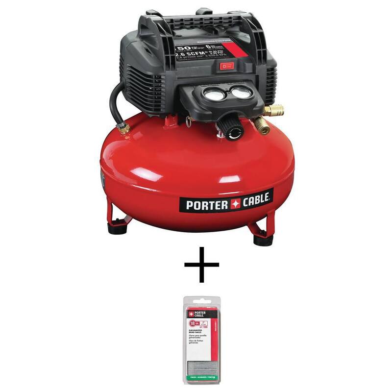 Porter-Cable 6 Gal. 150 PSI Portable Electric Pancake Air Compressor and 2 in. x 18-Gauge Brad Nail (1000 Per Box) - C2002W18200-1
