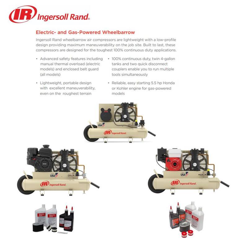 Ingersoll Rand 5.5 HP Gas Kohler Wheelbarrow Air Compressor SS3J5.5GK-WB - 47623368001