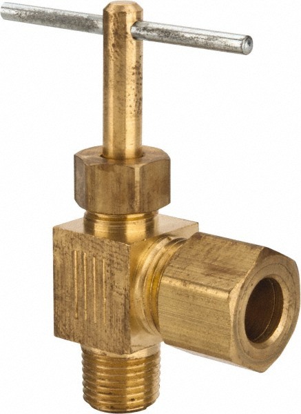 PRO-SOURCE Needle Valve: Angled, 1/4 x 1/8" Pipe, Nickel-Plated Brass Body, Nitrile Butadiene Rubber Seal - 2556314899PRO