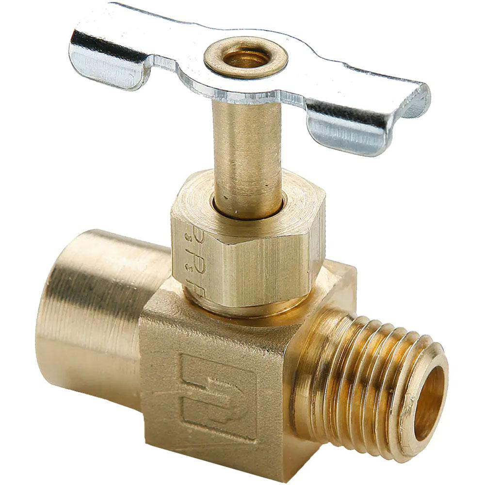 PRO-SOURCE Needle Valve: Angled, 1/4 x 1/8" Pipe, Nickel-Plated Brass Body, Nitrile Butadiene Rubber Seal - 2556314899PRO