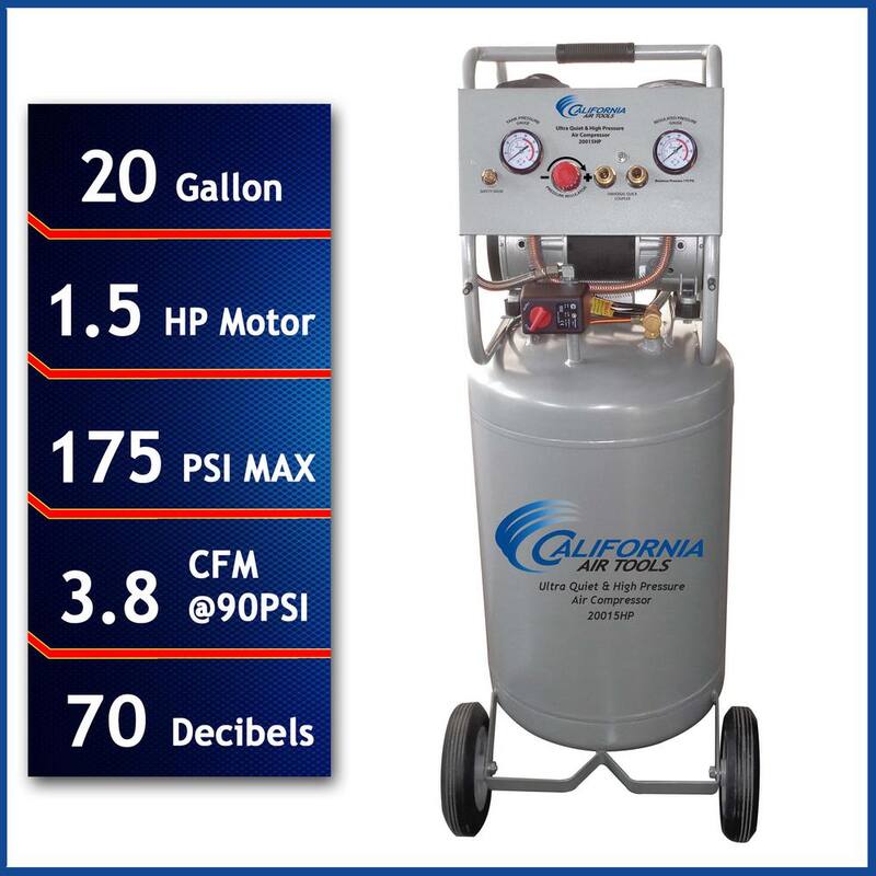 California Air Tools 20 Gal. 1.5 HP Ultra Quiet High Pressure Electric Air Compressor with Auto Drain Valve - 20015HPAD
