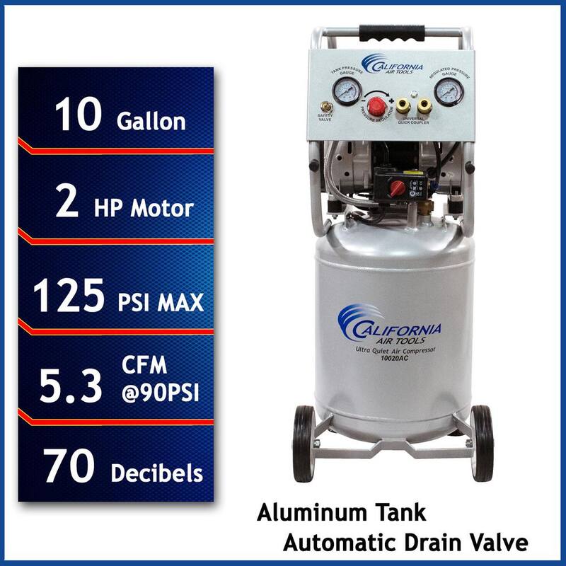 California Air Tools 10 Gal. 2.0 HP Aluminum Rust-Free Air Tank Ultra-Quiet and Oil-Free Electric Air Compressor with Automatic Drain Valve - 10020ACAD