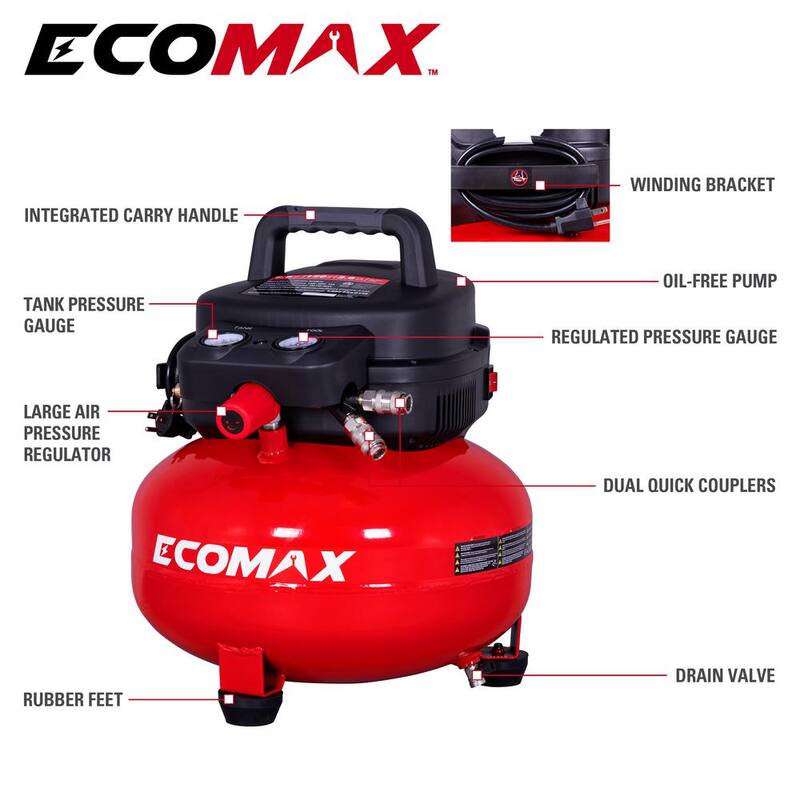 ECOMAX 6 Gal. 150 PSI Electric Pancake Air Compressor - AT01111P-06-04