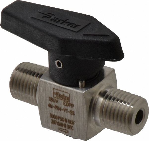 Parker 1/4" Pipe, 3,000 psi WOG Rating, 316 Stainless Steel, Inline, One Way Instrumentation Plug Valve - 4M-PR4-VT-SS
